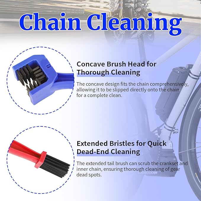 Bike & Motorcycle Chain Cleaner Kit - 6-Piece Eco-Friendly Set with 3 Brushes, Chain Scraper, Scrubber & 10g Pro-Grade Lubricant