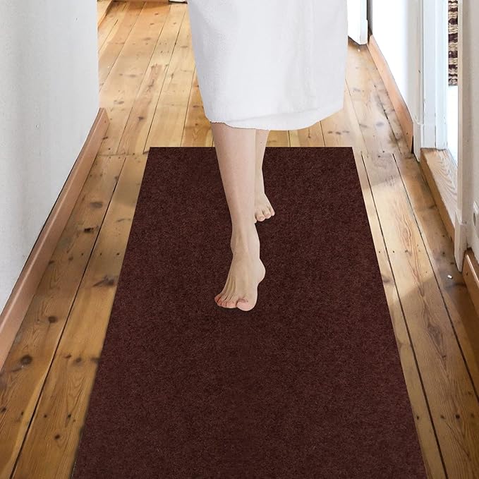 Custom Size Backed Non-Slip Area Rugs Runner, Easy Clean, Waterproof Runner Rugs for Hallway Entryway, Kitchen, Laundry, 3FT x 77FT, Brown
