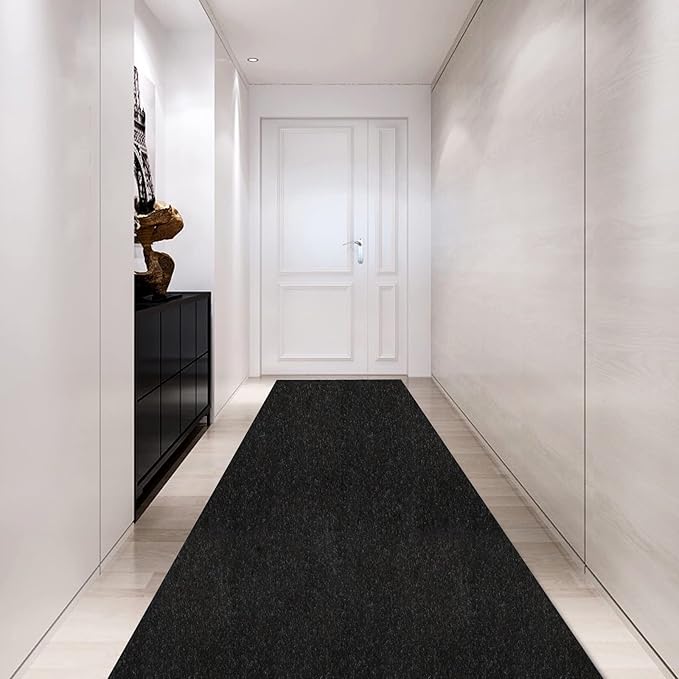 Custom Size Backed Non-Slip Area Rugs Runner, Easy Clean, Waterproof Runner Rugs for Hallway Entryway, Kitchen, Laundry, 4FT x 27FT, Black