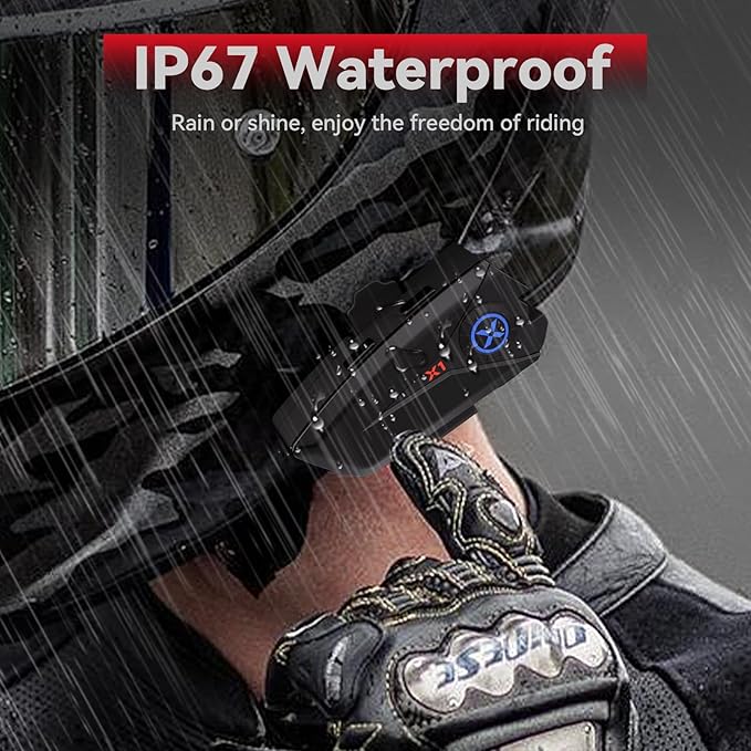 X1 Motorcycle Helmet Bluetooth Headphones V5.3 with Voice Assitant, 40mm Helmet Speakers with IP67 Waterproof, Motorcycle Bluetooth Headset 60 Hours Playing Time for Ski/Solo Rider