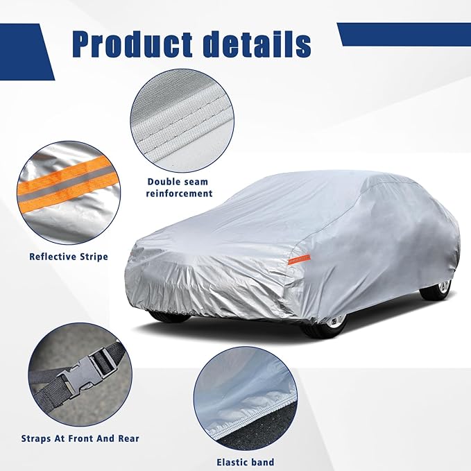 Kayme 6 Layers Car Cover Custom fit for Ford Mustang/Shelby (1964-2025) Waterproof All Weather for Automobiles, Outdoor Full Cover Rain Sun UV Protection.Silver