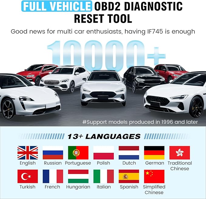 BOSSCOMM IF745 OBD2 Scanner, All Systems Car Code Reader Scan Tool with 6 Resets, ABS Bleeding/OiL/EPB/SAS/Throttle/Battery, Car Scanner Diagnostic Tool for All Cars, Easy to Use, Lifetime Free Update