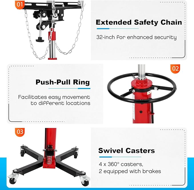 Transmission Jack, 1322LBS (3/5 Ton), Hydraulic Telescoping Transmission Jack, 32"-67" Transmission Jack Stand with Foot Pedal & 360° Swivel Wheels for Garage and Car Lifting,