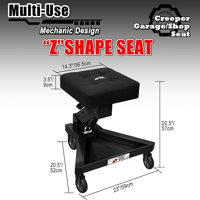 Mechanic Stool with Wheels, Hydraulic Adjustable Shop Stool on Wheels, Garage Work Rolling Chair for Workshop, 400 LBS Capacity, 4 Inch Casters, 360° Swivel Casters Roller Chair, Black