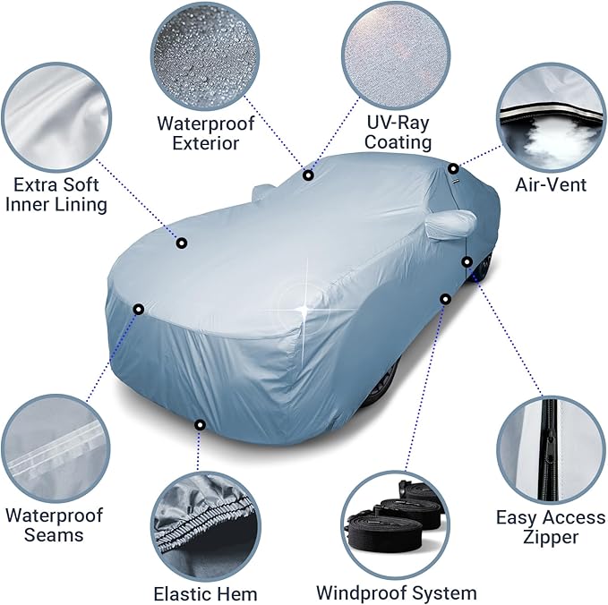 iCarCover Custom Car Cover Compatible with Mustang 2005-2025, Waterproof All Weather Rain Snow UV Sun Protector Full Exterior Indoor Outdoor Car Covers, 1-Tone (Solid Gray)