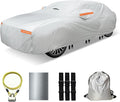 30 Layers Car Cover for Automobiles All Weather Waterproof, Outdoor Snowproof UV Protection Windproof, Door Zipper, Soft Cotton, Heavy Duty Universal Car Covers, (Silver, Fit Sedans 201"-210")