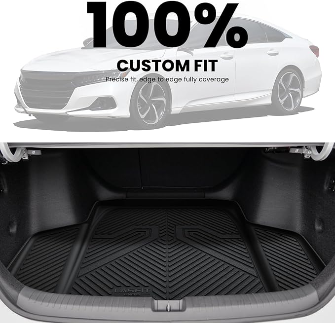 LASFIT Trunk Mat for Honda Accord Seden 2018 2019 2020 2021 2022 2023 2024 2025 (Include Hybrid Models), All Weather TPE Custom Fit Accord Trunk Liner Trunk Tray Cargo Liner Accessories, Black