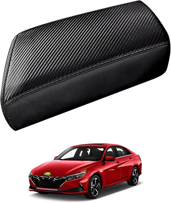 Autorder Center Console Cover for Hyundai Elantra 2021-2025 2026 Accessories Carbon Fiber Armrest Cover Anti-Scratch Leather Armrest Protector (Automatic Brake Only, Not for Handbrake)