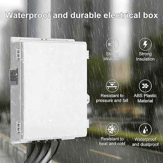 Outdoor Electrical Junction Box with High Power Outlet, ABS Water Resistant Enclosure with Internal Mounting Panel & Hinged Cover (16" H* 12" L* 4" W)