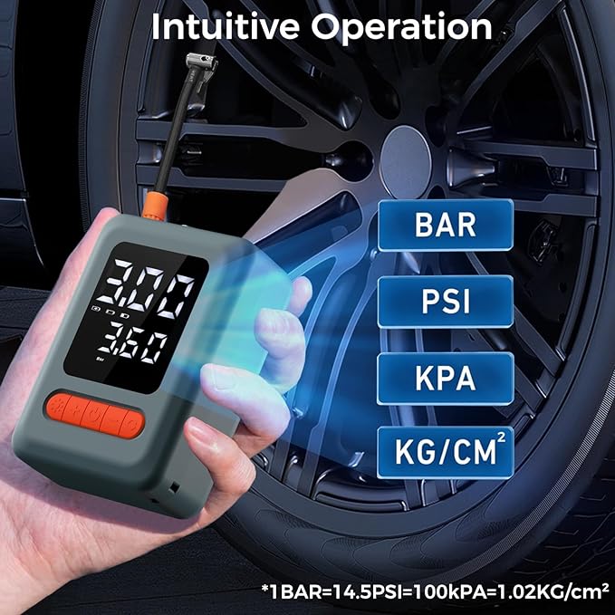 Tire Inflator Portable Air Compressor, Cordless Air Pump with LED Light & Pressure Gauge for Auto, Motorcycles, Bikes, Balls, Emergency Phone Charger