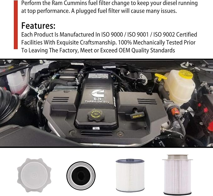 6.7 Cummins Fuel Filter Water Separator Set Fits for 2019 2020 2021 2022 2023 2024 Dodge Ram 2500 3500 4500 5500 6.7L Diesel Turbo Engines, Replaces# 68157291AA and 68436631AA