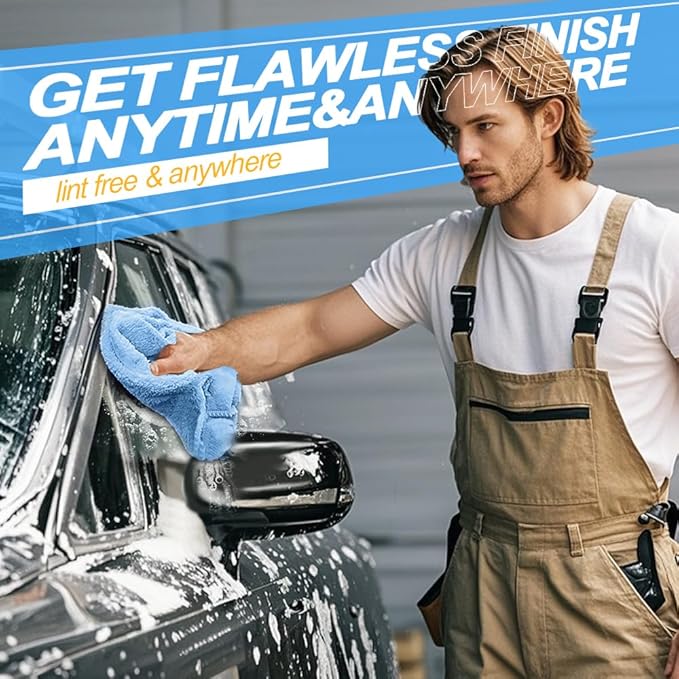 Car Wash Towel(Coral Fleece) for Car,SUV,RV,Motorcycle,Absorbent, Lint-Free, Endless Extra Soft,Reusable and Durable,Interior & Exterior Microfiber Rags 16in x 16in-12 Packs|Blue