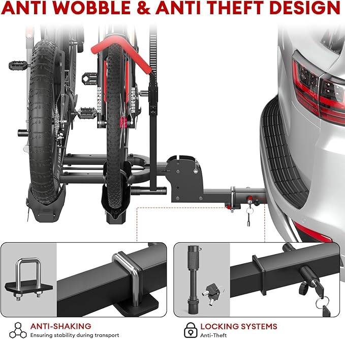 Hitch 2 EBike Rack with Ramp, 170lbs Capacity Electric Bike Carrier Foldable for 2 Heavy Ebike, Up to 5-inch Fat Tire Bicycle, 2" Receiver for Car, SUV, RV, Truck, Black