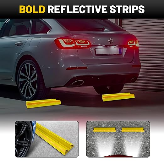 ROBLOCK 18" Parking Stopper for Garage, Car Stopper for Garage Precision Stopping, Heavy Duty Parking Block with Reflective Strips, Suitable for Car, SUV, Easy Install, 2 Packs, Yellow