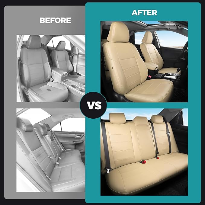 for Toyota Camry Seat Covers SE XSE SE Sport 2012 2013 2014 2015 2016 2017 - Custom Fit Car Seat Covers Full Set, Waterproof Breathable Leather Seat Covers for Cars, Beige Not for Hybrid