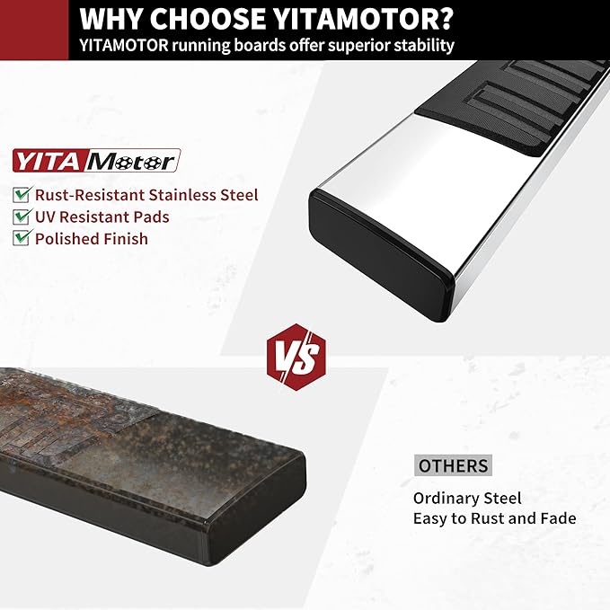 YITAMOTOR 6 inches Running Boards Compatible with 2007-2018 Silverado/GMC Sierra 1500 & 2500HD 3500HD Crew Cab, 2019 Silverado/Sierra 2500HD 3500HD Side Step Nerf Bar (Gas Engine ONLY)