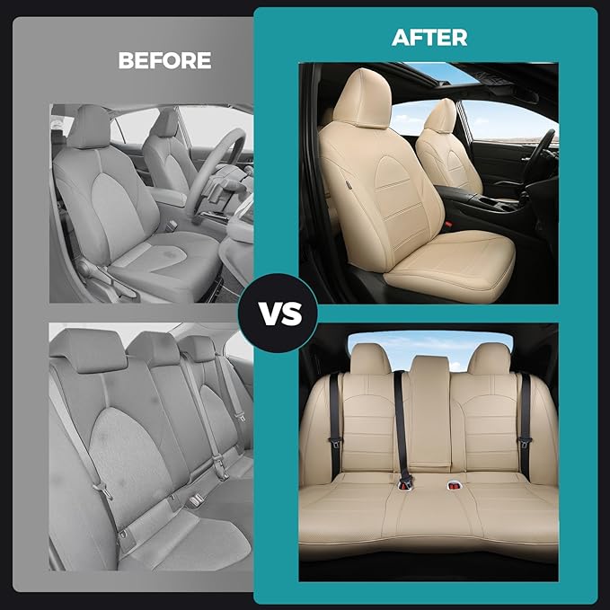 for Toyota Camry Seat Covers LE SE SE Nightshade 2018 2019 2020 2021 2022 2023 2024 - Waterproof Luxury Leather Seat Covers for Cars, Custom Fit Car Seat Covers Full Set, Beige Not for Hybrid