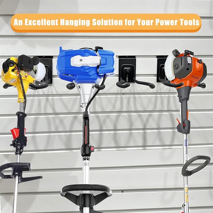 Adjustable Slatwall Hooks, Lockable Slatwall Weedeater Hanger, String Trimmer Hanger, Power Tool Hanger for slatwall Accessories, Utility Hooks for Garage Storage 8"" 4 Pcs, Black