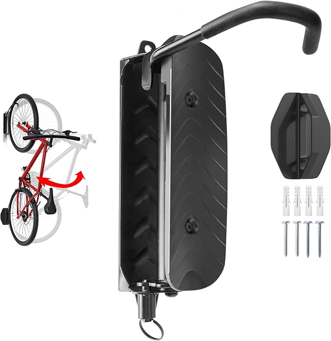 Swivel Bike Wall Mount, Vertical Bike Rack for Garage, Space-Saving Bike Storage and Hanger with Gear Position Lock, Supports Up to 66 lbs, Black