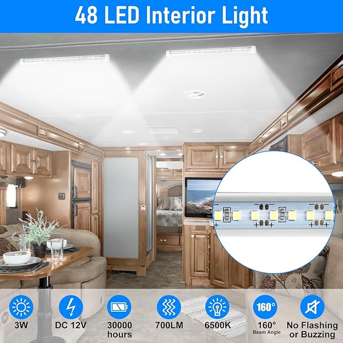 Linkstyle 4PCS 12V LED Interior Light Bar, 192LEDs 12V LED Light Strip with Switch, 6500K Slim Car Interior Lights for Car Truck RV Boat Cabinet