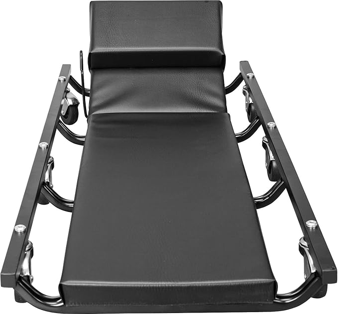 Torin ATR6452B Rolling Garage/Shop Creeper: 40" Padded Mechanic Cart with Adjustable Headrest and 6 Casters, Black