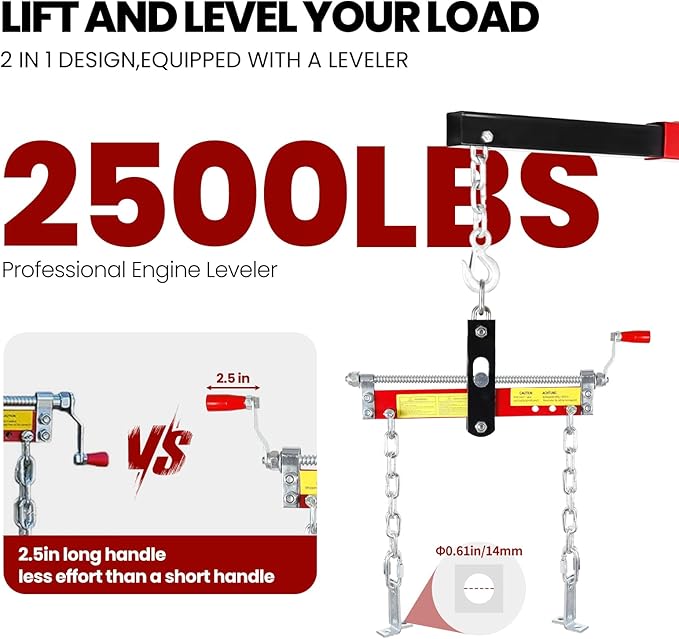 5500 Lbs Folding Engine Hoist, 2.5 Ton Engine Crane with Lever, with 6 Casters, 8 Ton Hydraulic Pump 4 Adjustable Position, Cherry Picker for Garage, Workshop, Repair