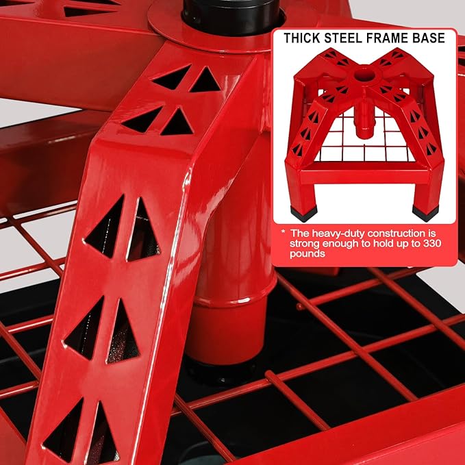 Rolling Shop Stool with Wheels, Heavy Duty Garage Work Mechanic Stool with Backrest, Adjustable Height 360°Swivel Rolling Chair with Tool Tray Storage, 330 LBS Capacity, Red