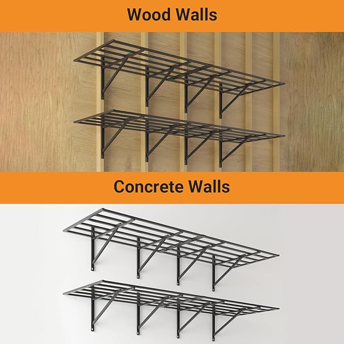 Solid 2x6 ft Garage Storage, 2 Pack 1600 lbs Total Weight Capacity, Heavy Duty Wall Mounted Shelving for Home, Kitchen & Pantry, Black