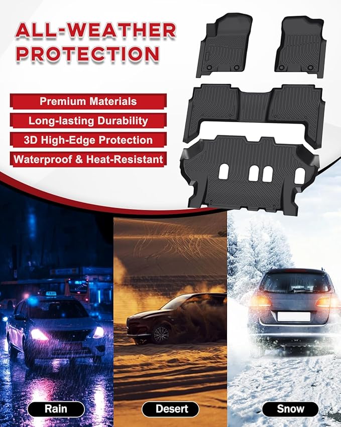 for Nissan Armada/Infiniti QX80 2019-2024 (8 Seats) Floor Mats, Only Fit for Bench Seating, All Weather Floor Liners TPE Rubber Car Mats Front Rear Row Protector Automotive Accessories