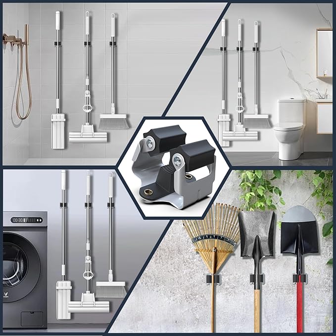 3-H Mop and Broom Holder Big Size Hanging 1 KG Extra,15 Pack Broom Hanger Wall Mount for Hanging and Organizing Shove Rake Yard Tools in Shed Kitchen Laundry Room Bathroom Garden(black)