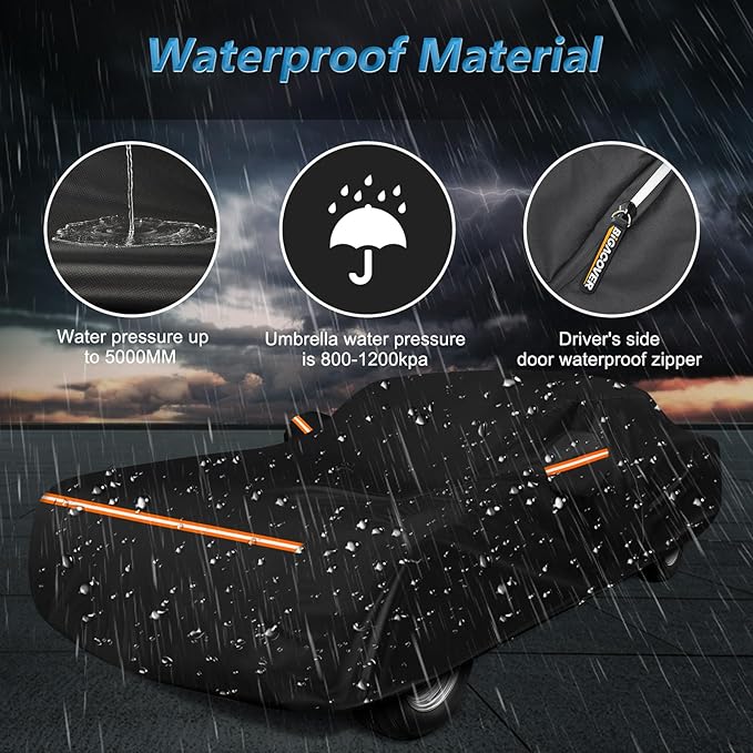 Car Cover for Ford Mustang 1964-1968, Waterproof 210D Oxford Cloth and Cotton Cover Outdoor Full Car Covers with Zipper Windproof Heavy Duty All Weather with Wind, Sun, UV and Dust Protectio