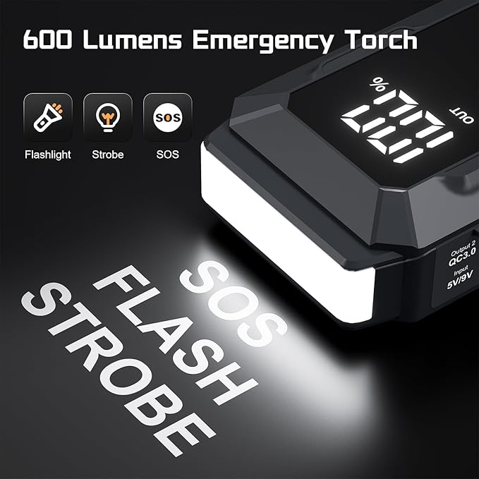 4000A Jump Starter 12V Battery Jumper Starter(10L Gas 10L Diesel Engine),Car Battery Jump Starter with 3" LCD Display, Power Bank/Dual Output/LED Light