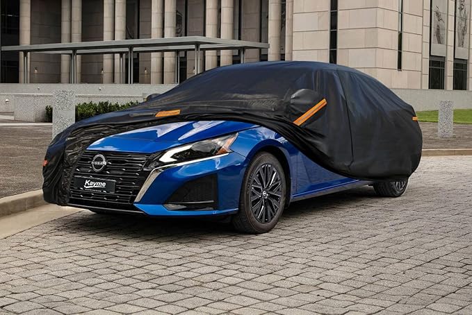 Kayme 7 Layers Car Cover Custom Fit for Nissan Altima (2002-2025) Waterproof All Weather for Automobiles, Outdoor Full Cover Rain Sun UV Protection.Black