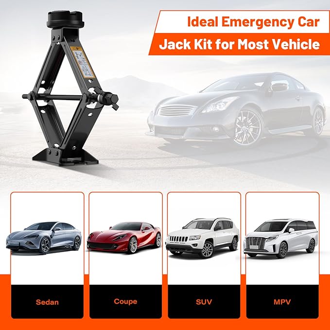IMAYCC Car Jack 2.5 Ton/5512 lbs Universal Scissor Jack With Rubber Pad, Portable Tire Changing Kit With Lug Wrench, Emergency Kit for Sedan SUV MPV