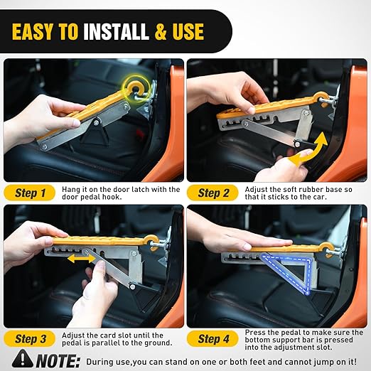 Nilight Car Door Step Universal Aluminum Latch Step for Car Roof Access Portable Folding Car Door Latch Hook Step Multi-Adjustable Both Feet Stand Pedal Max Load 500 Lbs for Truck Suv Vehicles, Orange