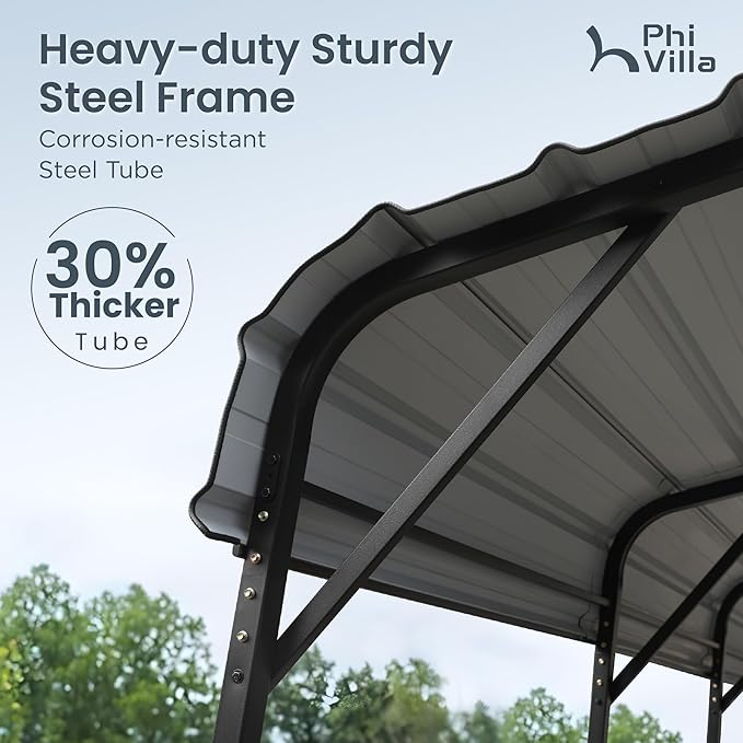 PHI VILLA 2 car Metal Carports 20 x 20 ft Carport with Galvanized Steel Roof, Sturdy Heavy Duty Metal Carport for Cars, Boats, and Tractors