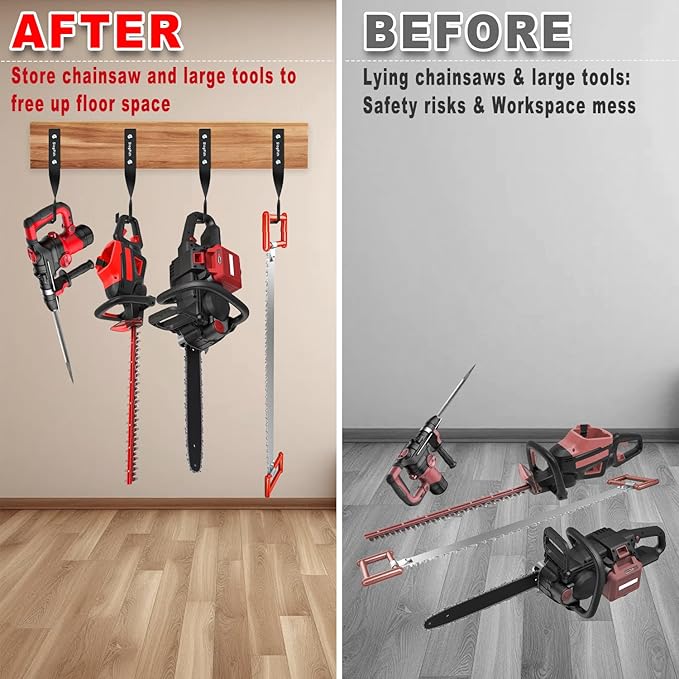 Chainsaw Holder,Chainsaw Holder For Garage Wall Mount, Garage Storage Hooks For Chainsaw,Backpack Blower,Weed Eater&Tools,Rustproof Chainsaw Wall Mount Hanger Organizes Tools,Saves Space (2 Pcs Black)