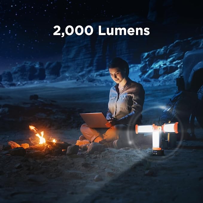 BLACK+DECKER Utility Light, Rechargeable 2000 Lumens LED 3 Panel Work Light with 6000mAh Battery Bank & Flashlight, 3 Light Colors, 4 SOS Modes, Dimmable, IP44 Water-Resistant, Magnetic & Hook Mount