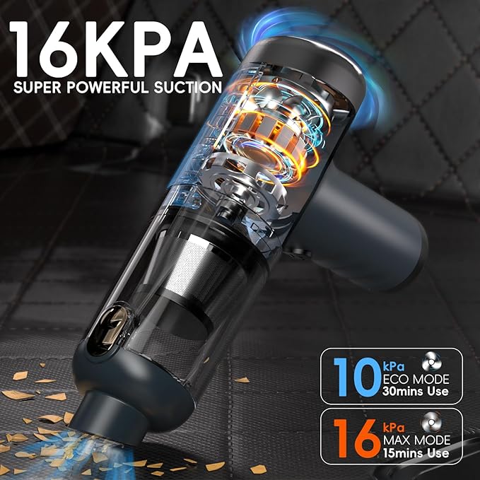 2-in-1 Car Vacuum&Air Duster,80W/16kpa/12KRPM/30 Mins,High Powerful Dust Cleaner Portable Cordless Vacuum Pro,Compressed Air Blower,Lightweight Rechargeable Handheld Mini Vacuum for Car/Home/Office