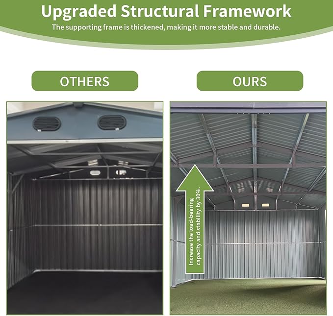 KUIKUI Shed 20x13 FT, Metal Shed Without Floor, Outdoor Storage Shed with Lock for Car, Truck, Lawnmower