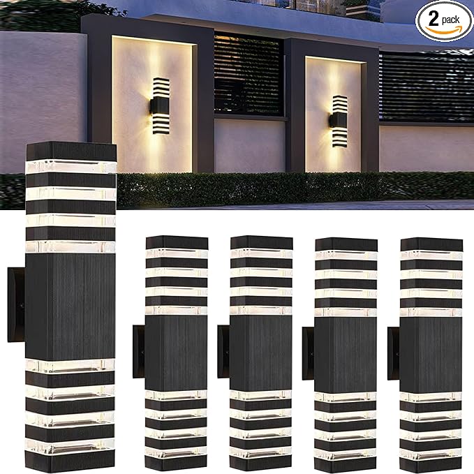 18inch LED Square Up & Down Wall Lights,24W Outdoor Wall Light 4000K Day White Aluminum Body Waterproof IP65 LED Exterior Light Fixtures Wall Mount for House Patio Garage Garden. (4 Pack)