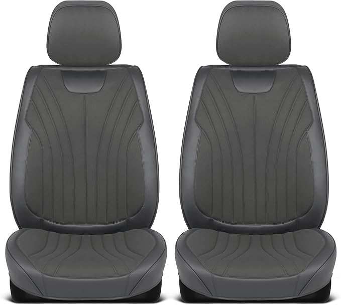 Elite Edition Faux Leather & Suede Seat Covers for Cars, Trucks, & SUV - 2 Charcoal Car Seat Covers for Front Seats - Universal Fit Car Accessories Automotive Interior Protector for Cars