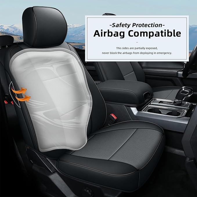 AOMSAZTO Front Seat Covers for Ford F150 XL XLT: 2015-2024 SuperCrew & F250 F350 F450 2017-2024 Super Duty Crew Cab XL XLT Faux Leather Full Set Seat Cover (Black + Grey, 2PCS Front)
