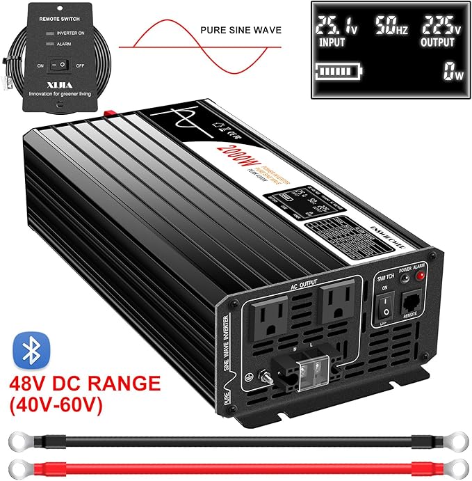 Xijia Pure sine Wave Inverter 2000W 48 Volt dc to 120 Volt ac Inverter (Peak Power 4000W) rv Converter 60HZ with Soft Start for car &Camping (DC48V (Range 40V-60V) 2000W)