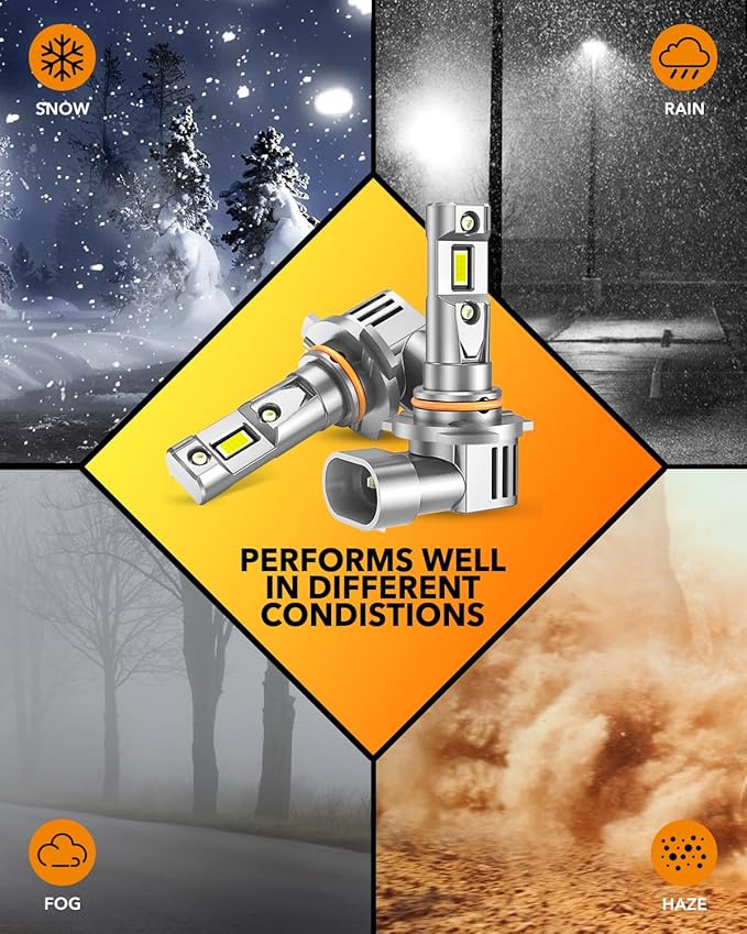 OXILAM H11 9005 Light Bulbs Combo, 70000lm 900% Brighter 6500K Cool White Light, H11-H9-H8 9005-HB3 Fog Light DRL Halogen Replacement 1:1 Size, Wireless Design, IP68 Waterproof, Pack of 4