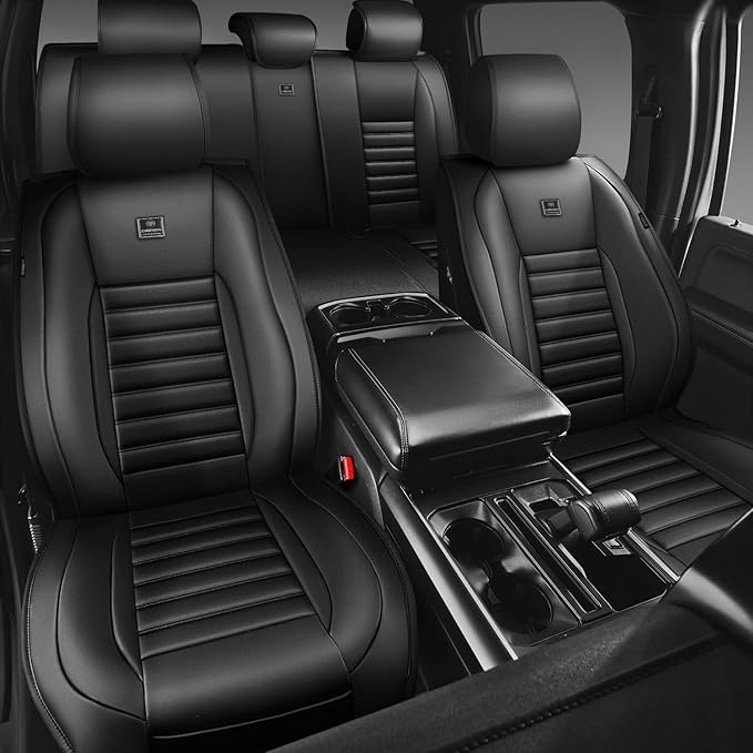CAR PASS Nappa Leather Car Seat Covers Front Seats, Luxury Seat Protector for Cars, Waterproof Anti-Slip Seat Cushion Armrest Compatible Airbag Universal for Sedan SUV Pick-up Truck Automotive, Black