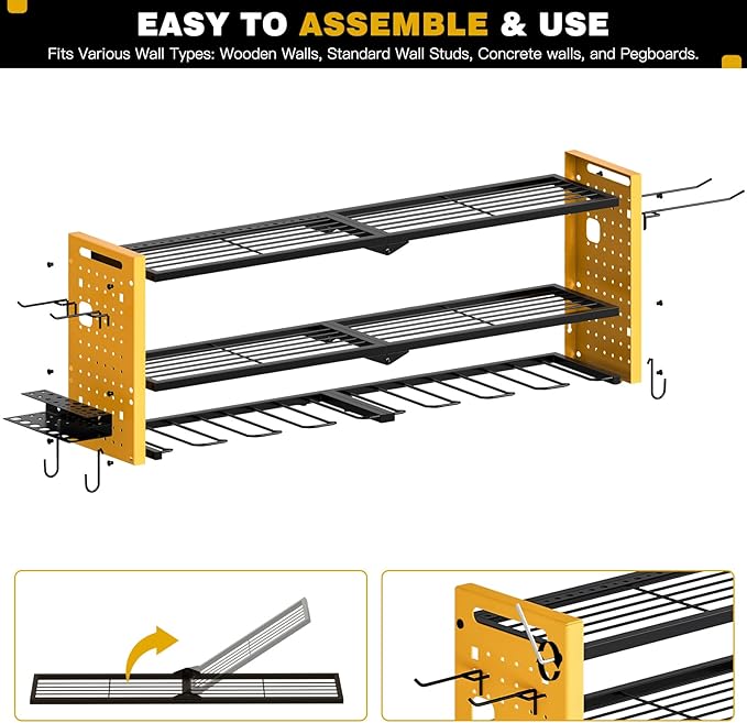 Power Tool Organizer Wall Mount,Cordless Drill Hanger Storage Rack 8 Drill Holder,3 Layers Heavy Duty Power Tool Storage Rack(Yellow)