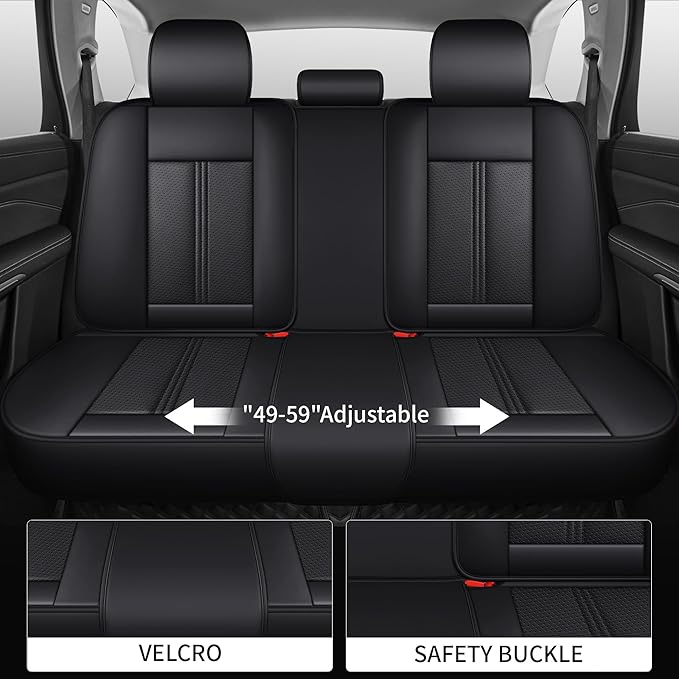 Car Seat Covers Full Set, Black Seat Cover for Cars Compatible Airbag, Easy Install Luxury Leather Automotive Seat Covers with Lumbar Support, for Car, Truck, SUV, Black