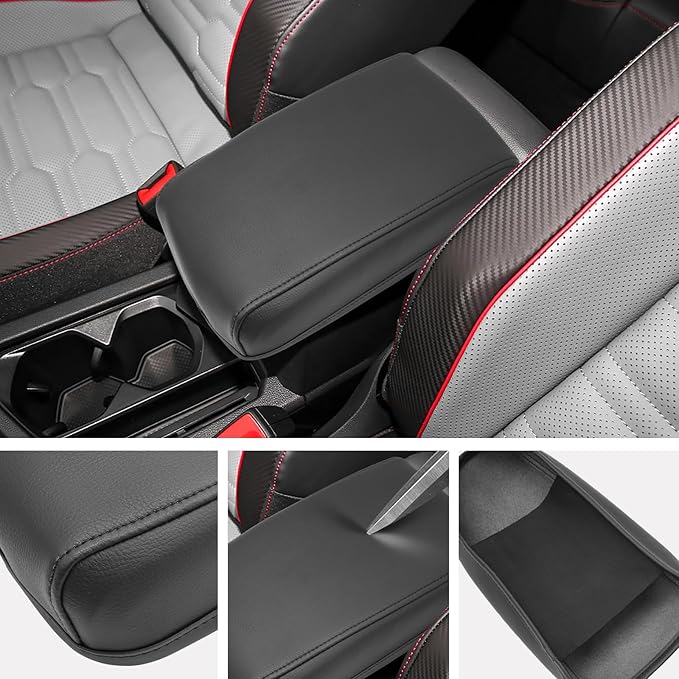 SXCY for 2024 VW Tiguan Armrest Cover for Volkswagen Tiguan 2024 Accessories 2018-2022 2023 2024 Tiguan Center Console Cover 2024 Tiguan Middle Console Cover (Black Leather Cover)