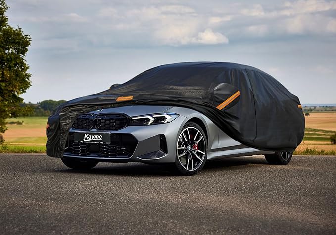 Kayme 7 Layers Car Cover Custom Fit for BMW 3 Series 320i 325i 328i 330i 335i (2013-2025) Waterproof All Weather for Automobiles, Outdoor Full Cover Rain Sun UV Protection.Black